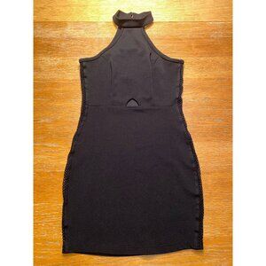 Black Sleeveless Halter Neck Bodycon Dress With Lace Detailing & Back Keyhole Cl